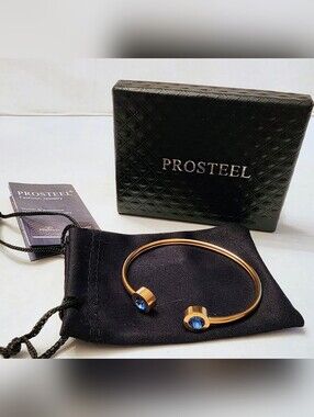 NIB Prosteel Cuff Bracelet with Blue Rinestones- Small